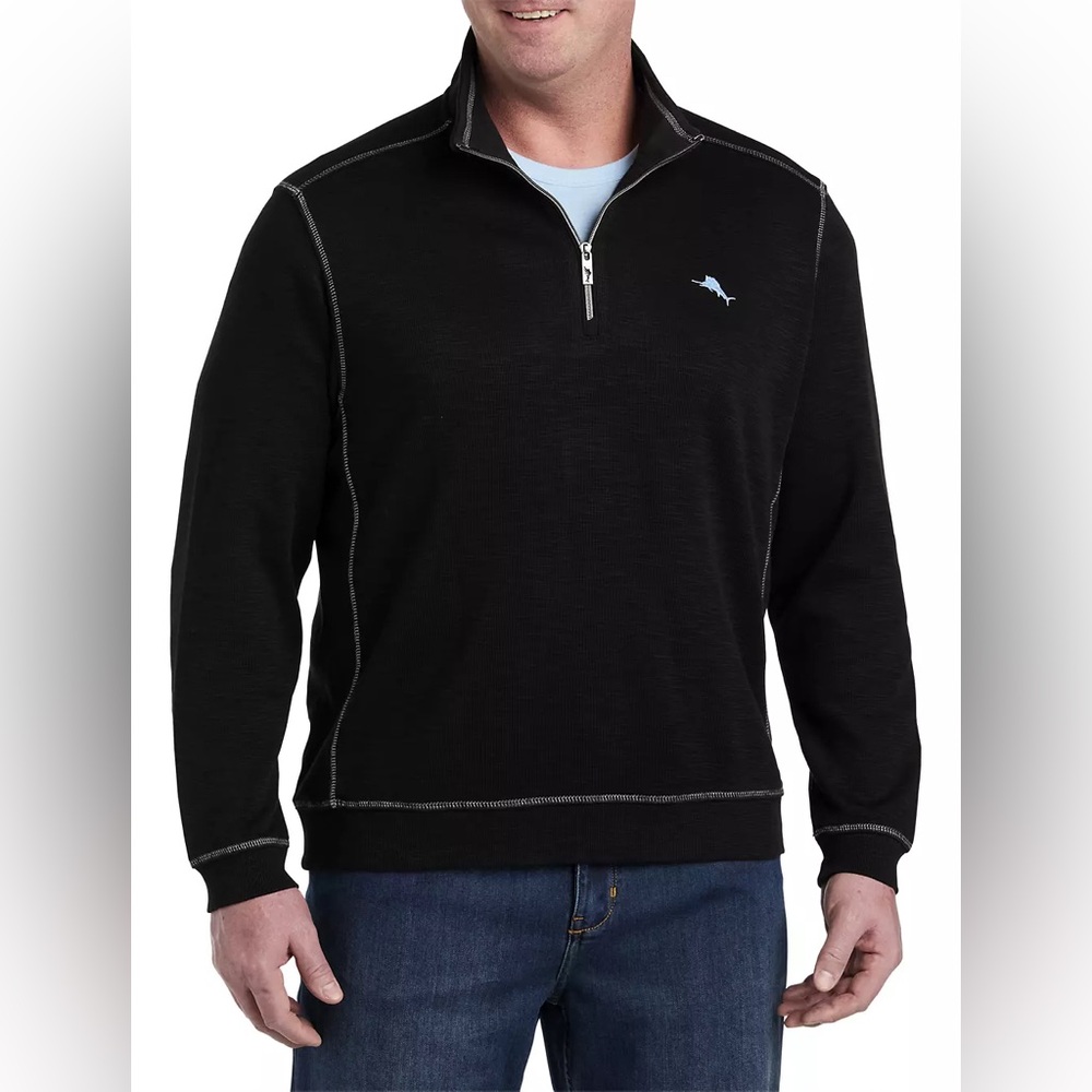 Tommy Bahama Tobago Bay Full Zip Jacket Black Cotton Blend Casual Athleisure XL